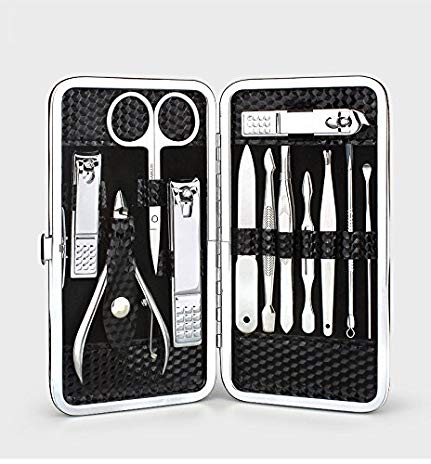 Aboval Stainless Steel Manicure & Pedicure Set Nail Clipper & Nipper Toenail Tools Travel & Grooming Kit PU Leather Case for 12 Pcs Black