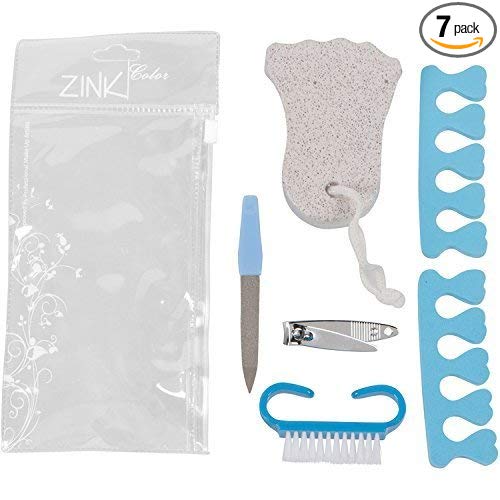 Zink Color 7 Piece PEDICURE SPA SET Nail Clipper File Callus Cuticle Brush Toe Seperator