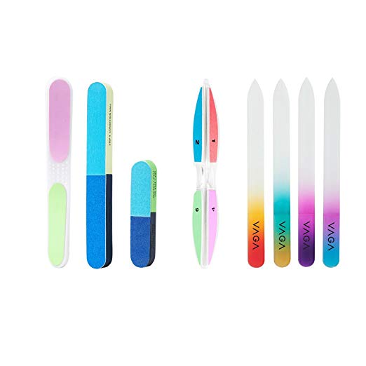 Best Quality Professional Set With 8 Different Manicure Pedicure Nail Art Tools Accessories Including Nails Filers / Files And Buffers of Emery And Crystal Glass In Various Shapes And Colors By VAGA