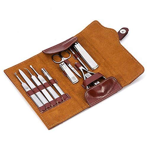 ABC life Manicure Pedicure Set Nail Clippers 12 Piece Stainless Steel Hygiene Kit Beauty Care Tools with Leather Case(Brown Case)