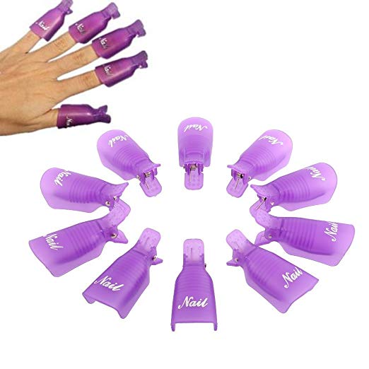 ReNext 10pcs Durable Reusable Plastic Nail Art Polish Soak Off Remover Wrap Cleaner Clip Cap Tool (Purple)