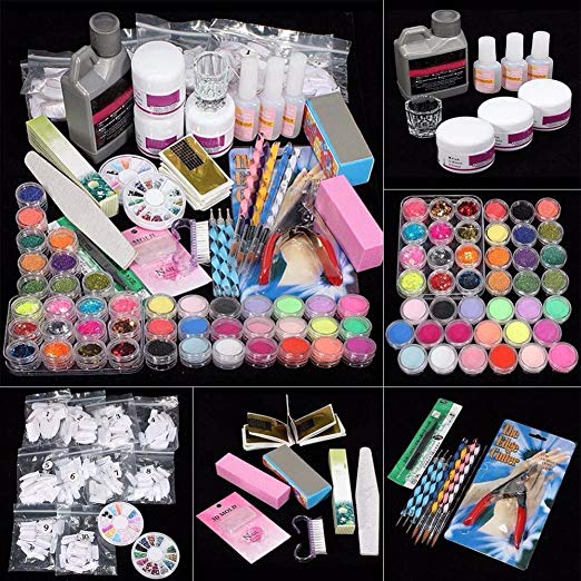 iMeshbean 42 in 1 Combo Nail Art Set Acrylic Nail Powder Glitter Brush Nail Art Tools Kit Set for Professional and Home Use USA