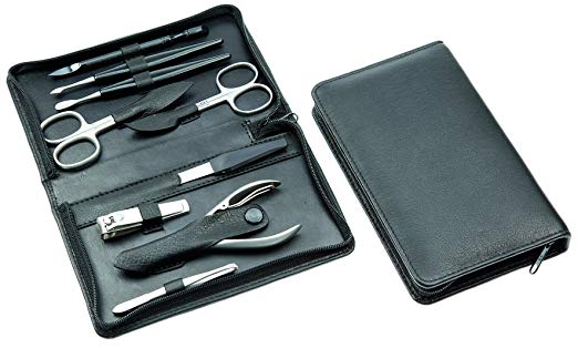 Sonnenschein Large Stainless Manicure Set in Black Leather Case. Made by Hans Kniebes, Germany