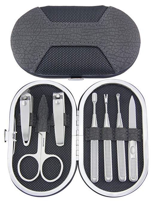 Maketop High Qualiy Travel Beauty Care Tools,100% Stainless Steel 7pcs Portable Manicure Set & Pedicure Kit (Dark Grey/Silvery)