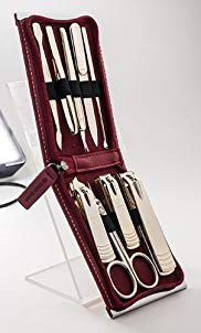 World No. 1, Three Seven 777 Travel Manicure Pedicure Grooming Kit Set - Nail Clipper (Total 9 Pcs, Model: TS-970RG).. Since 1975. Made in Korea (Red Case & Gold)