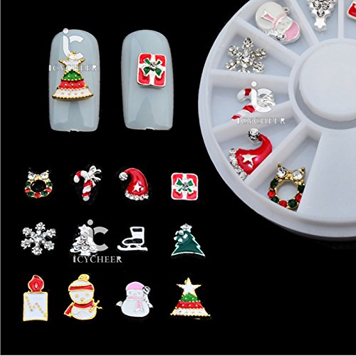 ICYCHEER Nail Art Metal Alloy Decoration Wheel 3D Tips DIY Jewelry Rhinestone Peal Charms