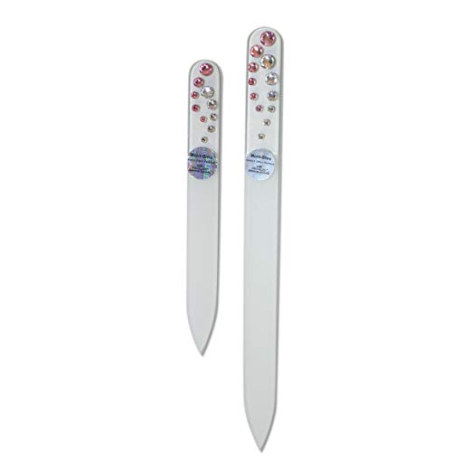 Genuine Czech Pink & Clear Comet Swarovski Crystal Glass Manicure Pedicure Nail File Set of 2 with Suede Cases