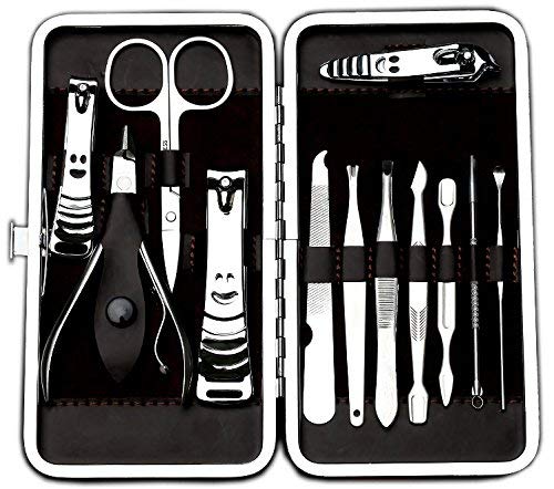 Okbool 12pcs Stone Pattern Stainless Steel Manicure Set for Men with Portable Travel Leather Case