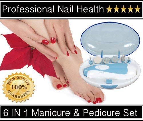 Bio Rotational Electric Powered Nail Manicure & Pedicure Set With Case & 6 Attachments For Finger Nails & Toe Nails