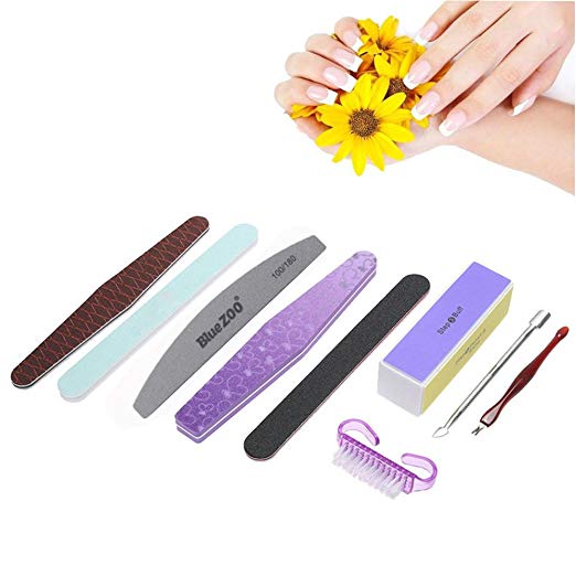 BlueZOO Nail Art Cuticle Remover Pusher Clippers Trimmer Nail File Buffer Dead Skin Removal Manicure Kit for Nail Care