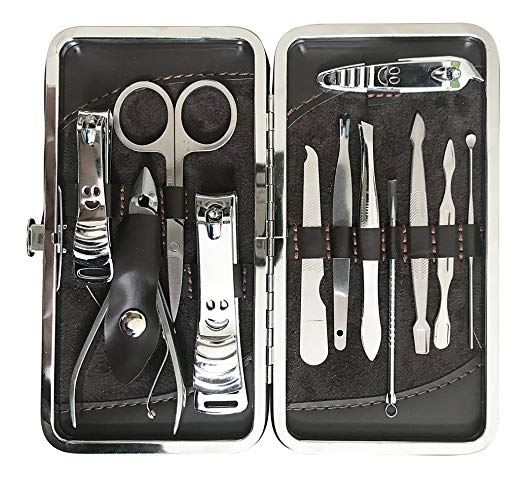 Three Artisans Stainless Steel Manicure Pedicure Set Nail Clippers Professional Nail Scissors Grooming Kit Includes Cuticle Remover Tools With Portable Travel Leather Case 12 in 1