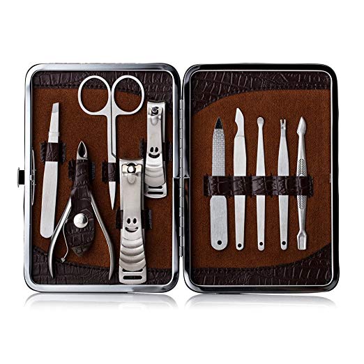 10 Pcs Stainless Steel Nail Grooming Kits,Pedicure And Manicure Kits Including Cuticle Nipper Nail Clipper. Pinkzio Essential Nails Manicure Kit Deluxe Nail Clipper Set With Travel Case .