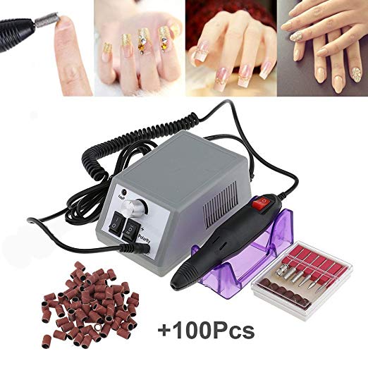 Nail Drill,JINGOU Nails File Drill Electric Professional Nail Manicure Polishing Machine Kits with 50pcs Sanding Bands Low Noise Low Vibration