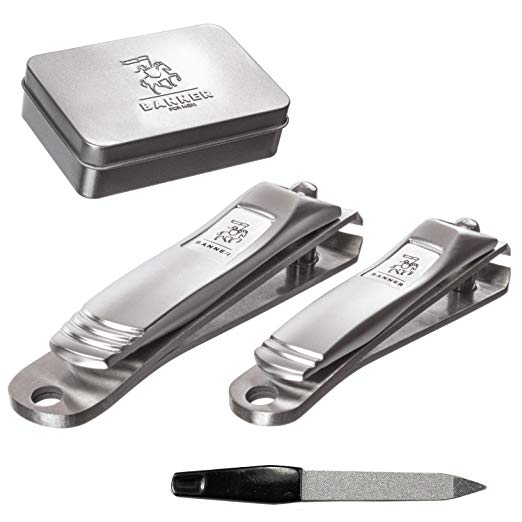 Nail Clipper Set - Heavy Duty Fingernail and Toenail Clippers for Thick Nails - Sharpest Professional Quality Cutter in Brushed Stainless Steel - Bonus Case with File for Men or Women -3 Pcs Set