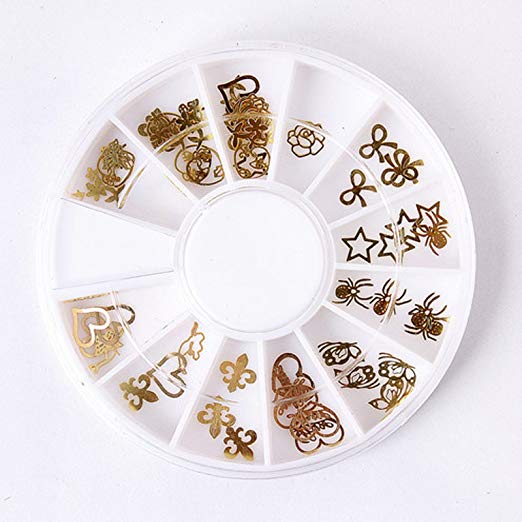 12 Differnet Shape Gold Metal Slice Nail Art Tips Uv Acrylic Decorating Wheel by Dailydeay