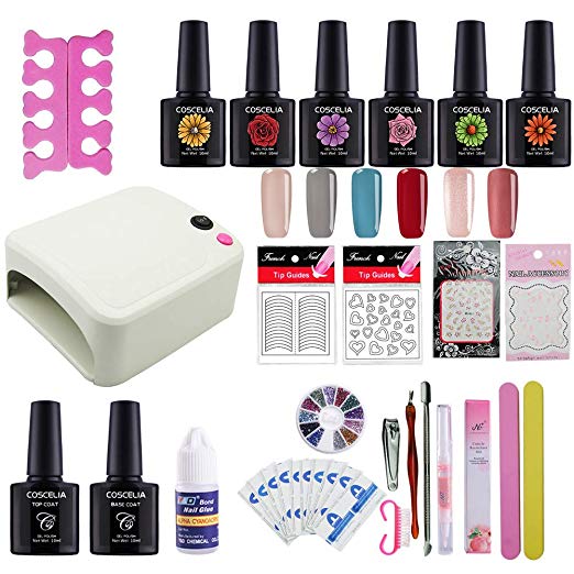 Coscelia 36W Nail Dryer UV Lamp 6 Colors Soak Off Gel Nail Polish Base Top Coat Remover Files Nail Art Kits Manicure Set