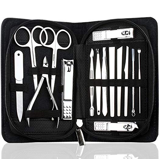 15 in 1 Manicure Pedicure Set Nail-Clippers, KINGMAS Stainless Steel Hygiene Kit - Toenail Clippers Includes Cuticle Remover