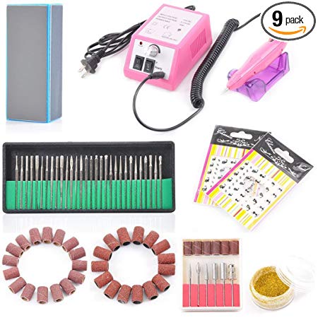 Complete Professional Finger Toe Nail Care Electric Nail Drill Machine Manicure Pedicure Kit Electric Nail Art File Drill w/Pink Machine Set(H3)