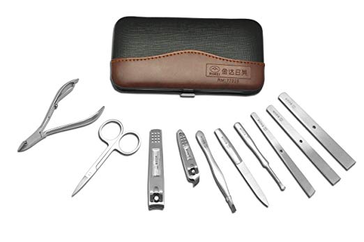 Manicure Set Professional Nail Clipper Set,RIMEI Stainless Steel Pedicure Nail Grooming Care Kit Tools with Travel Case(10 pcs, Black)