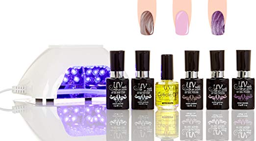 UV-NAILS Salon Quality UV Gel Polish Starter Kit with white LED Lamp Colors:G-46,G-66,G-48